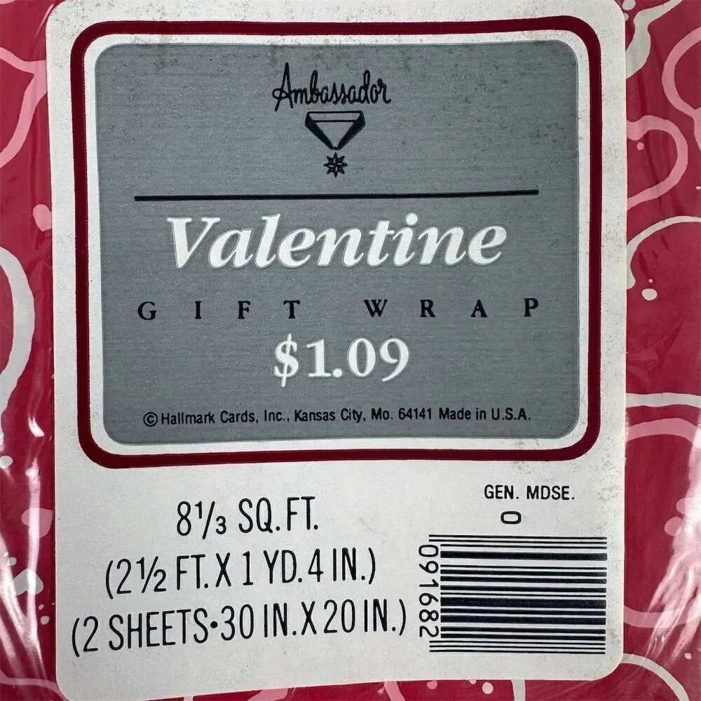 Ambassador Vintage Valentine's Day Heart Gift Wrap Paper Sheets Red 6 Pack